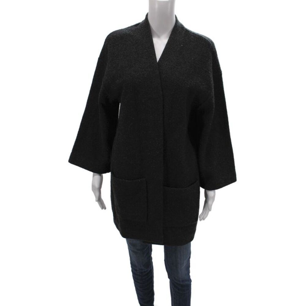 Wilfred Women Cardigan Black Merino Wool V Neck 3/4 Sleeve Open Front Size M